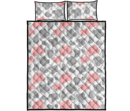 Pink Grey And White Cow Print Quilt Bed Set
