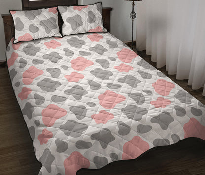 Pink Grey And White Cow Print Quilt Bed Set