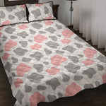 Pink Grey And White Cow Print Quilt Bed Set