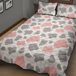 Pink Grey And White Cow Print Quilt Bed Set