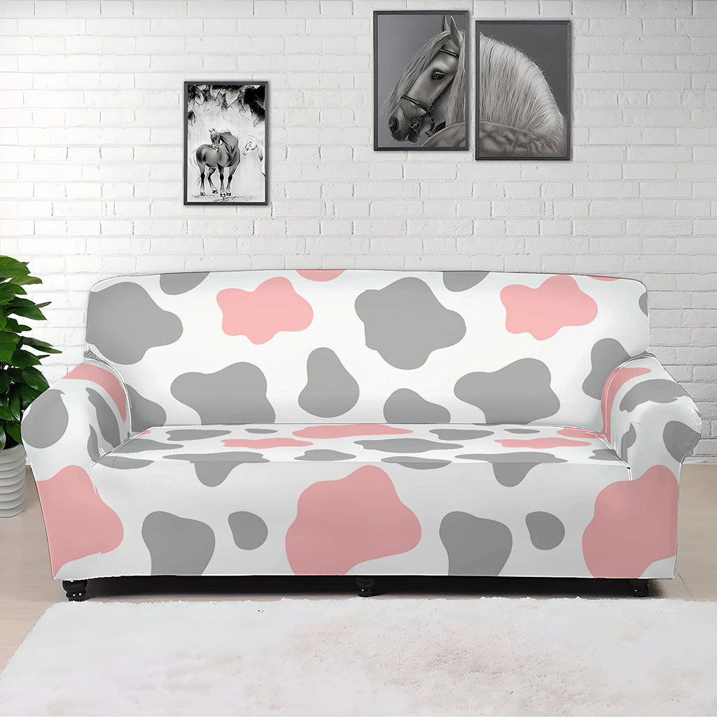 Pink Grey And White Cow Print Sofa Cover