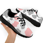 Pink Grey And White Cow Print Sport Shoes GearFrost