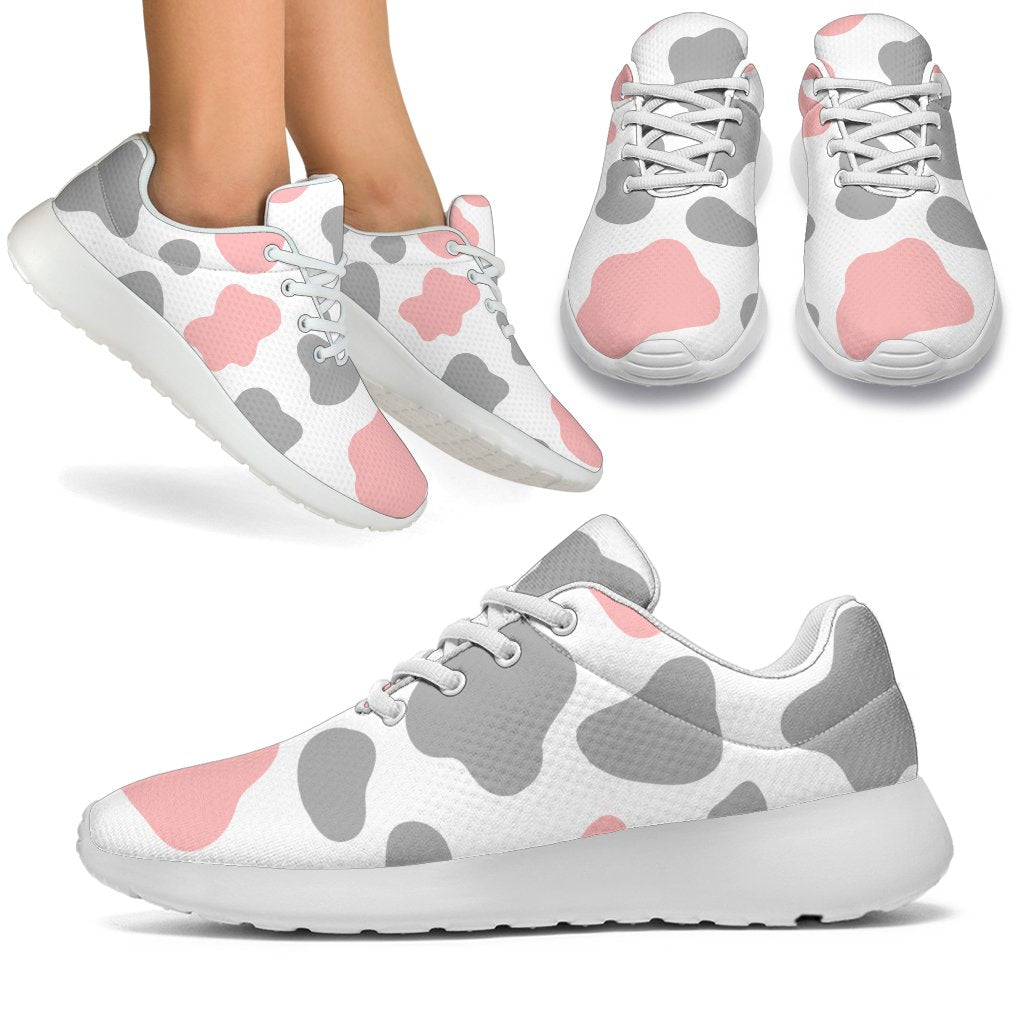 Pink Grey And White Cow Print Sport Shoes GearFrost