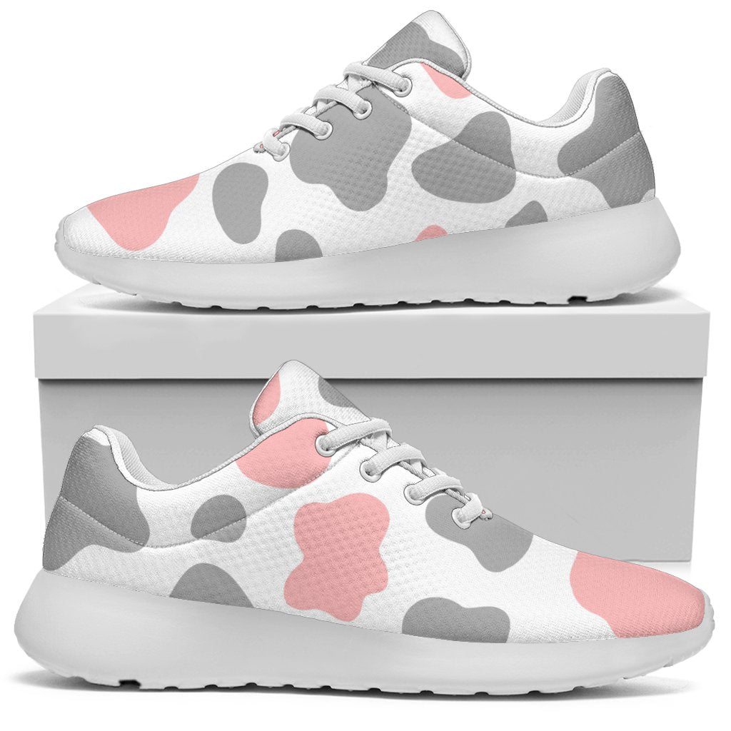 Pink Grey And White Cow Print Sport Shoes GearFrost