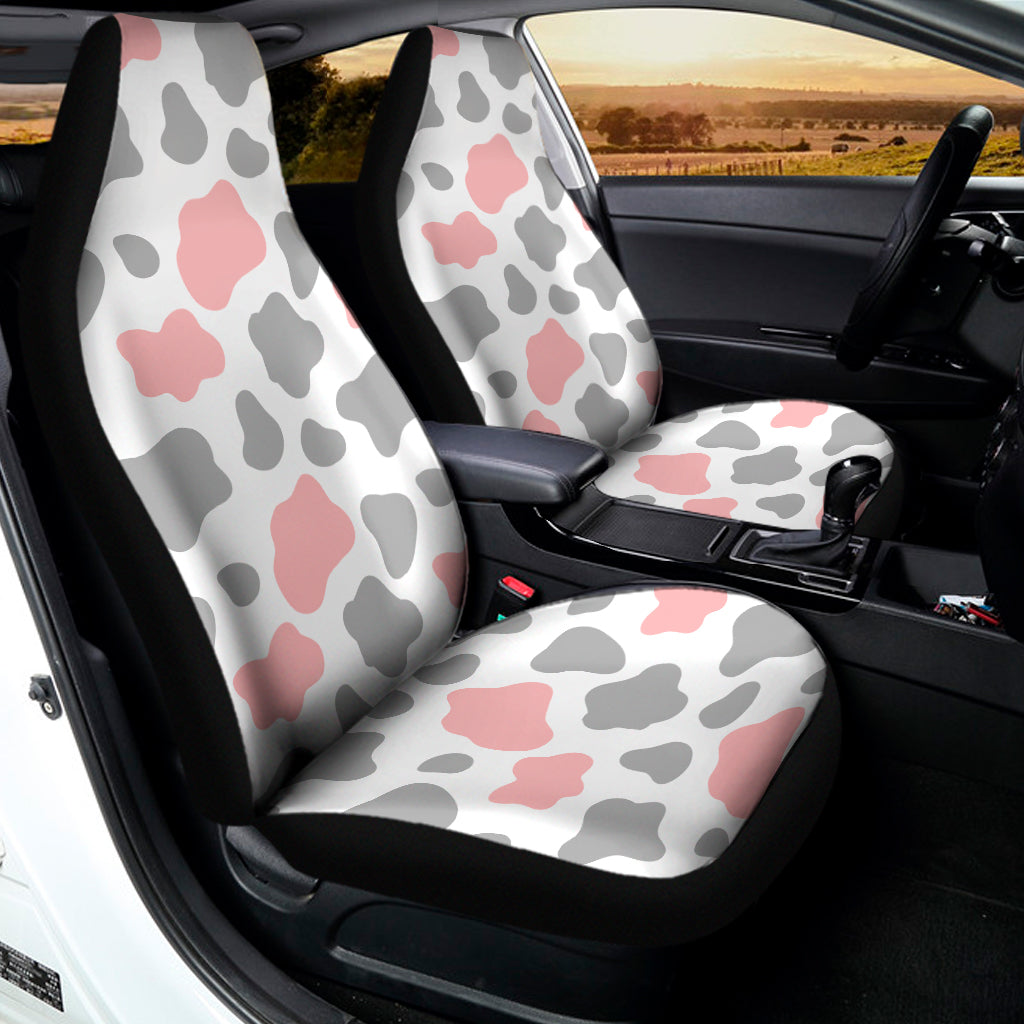 Pink Grey And White Cow Print Universal Fit Car Seat Covers