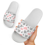 Pink Grey And White Cow Print White Slide Sandals