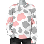 Pink Grey And White Cow Print Women's Crewneck Sweatshirt GearFrost