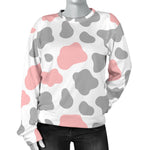 Pink Grey And White Cow Print Women's Crewneck Sweatshirt GearFrost