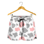 Pink Grey And White Cow Print Women's Shorts
