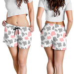Pink Grey And White Cow Print Women's Shorts