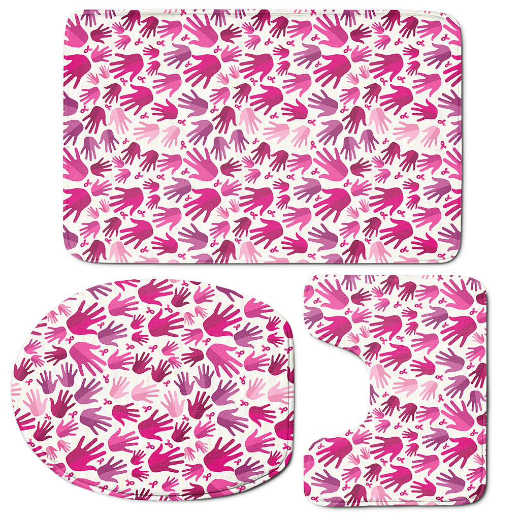 Pink Hand Breast Cancer Pattern Print 3 Piece Bath Mat Set