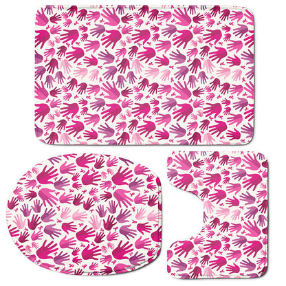 Pink Hand Breast Cancer Pattern Print 3 Piece Bath Mat Set