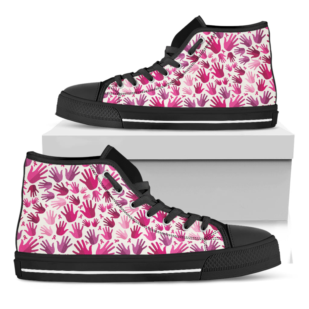Pink Hand Breast Cancer Pattern Print Black High Top Shoes