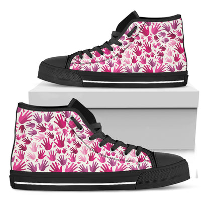 Pink Hand Breast Cancer Pattern Print Black High Top Shoes