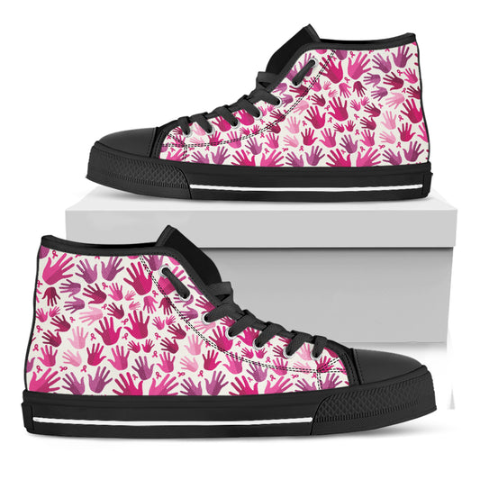 Pink Hand Breast Cancer Pattern Print Black High Top Shoes