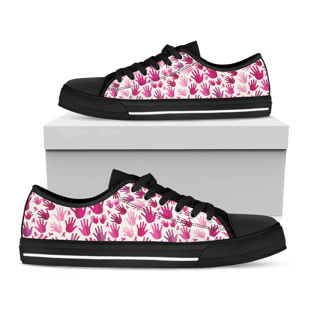 Pink Hand Breast Cancer Pattern Print Black Low Top Shoes