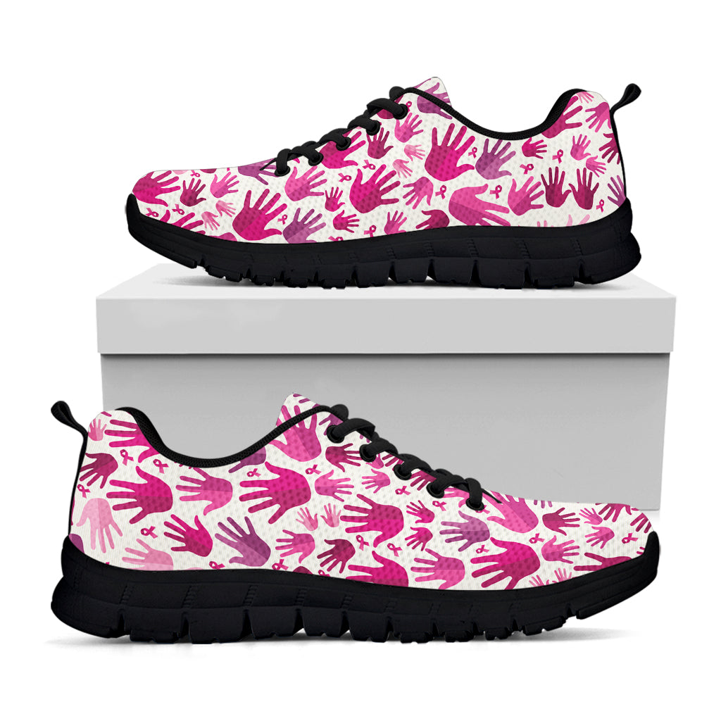 Pink Hand Breast Cancer Pattern Print Black Sneakers