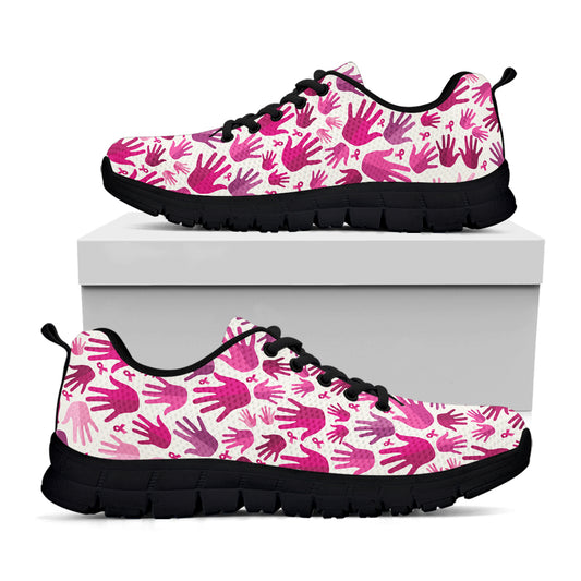 Pink Hand Breast Cancer Pattern Print Black Sneakers