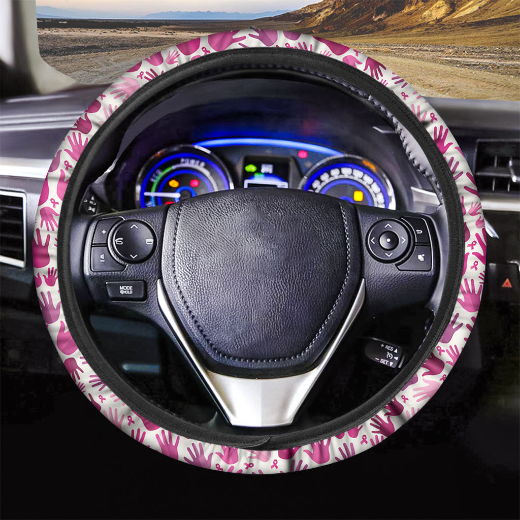 Pink Hand Breast Cancer Pattern Print Car Steering Wheel Cover