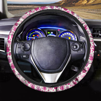 Pink Hand Breast Cancer Pattern Print Car Steering Wheel Cover