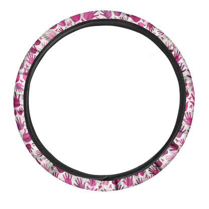Pink Hand Breast Cancer Pattern Print Car Steering Wheel Cover