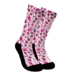 Pink Hand Breast Cancer Pattern Print Crew Socks