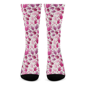 Pink Hand Breast Cancer Pattern Print Crew Socks