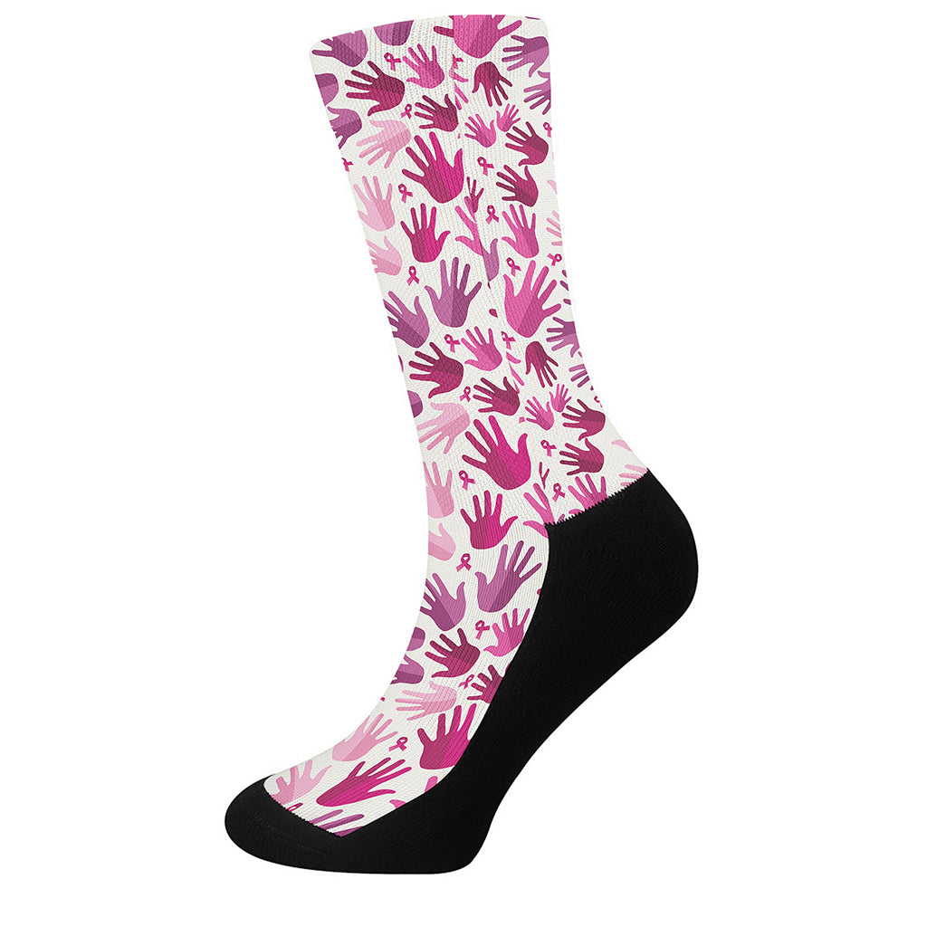 Pink Hand Breast Cancer Pattern Print Crew Socks