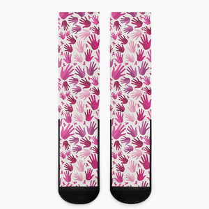 Pink Hand Breast Cancer Pattern Print Crew Socks