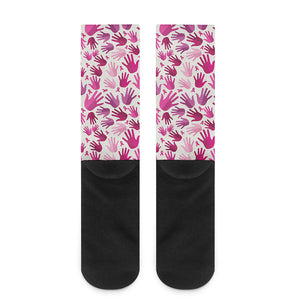 Pink Hand Breast Cancer Pattern Print Crew Socks