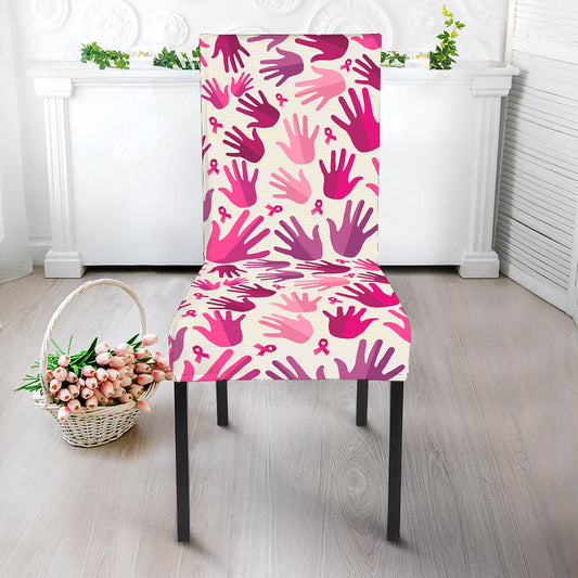 Pink Hand Breast Cancer Pattern Print Dining Chair Slipcover