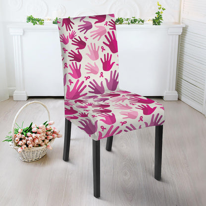 Pink Hand Breast Cancer Pattern Print Dining Chair Slipcover