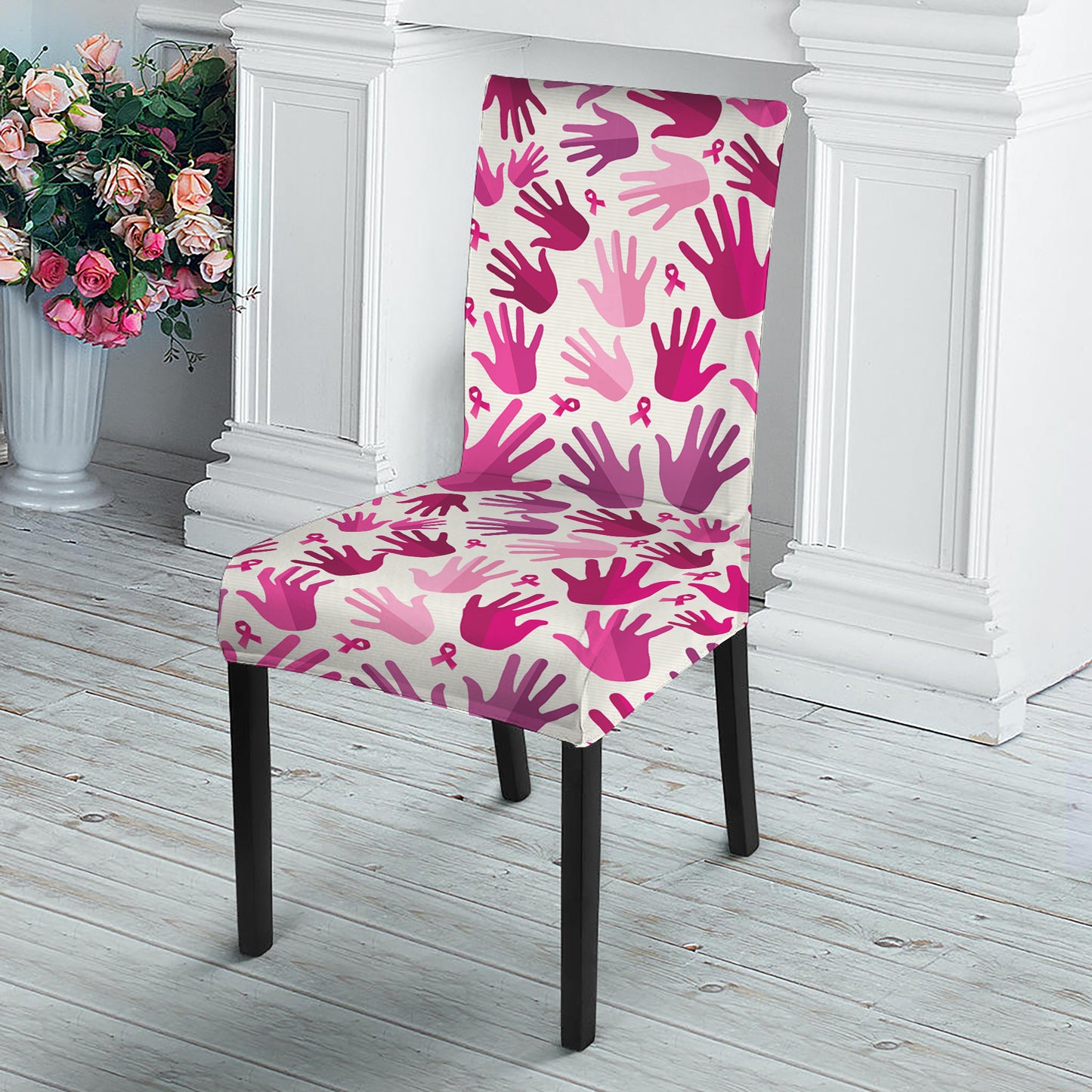 Pink Hand Breast Cancer Pattern Print Dining Chair Slipcover