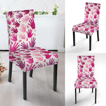 Pink Hand Breast Cancer Pattern Print Dining Chair Slipcover