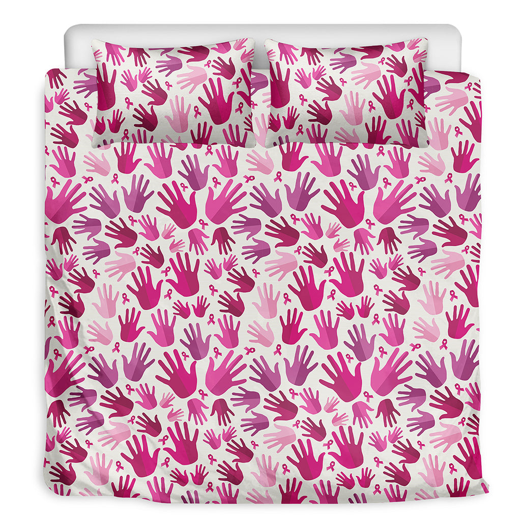 Pink Hand Breast Cancer Pattern Print Duvet Cover Bedding Set