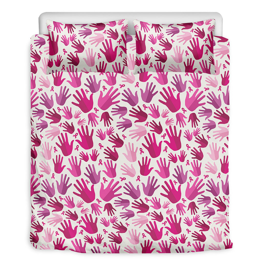 Pink Hand Breast Cancer Pattern Print Duvet Cover Bedding Set