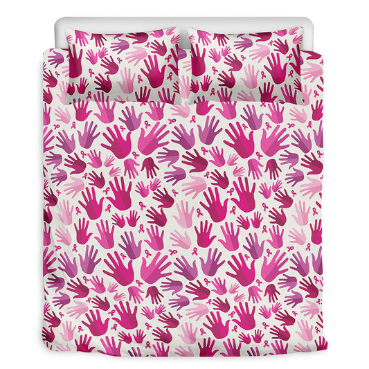 Pink Hand Breast Cancer Pattern Print Duvet Cover Bedding Set
