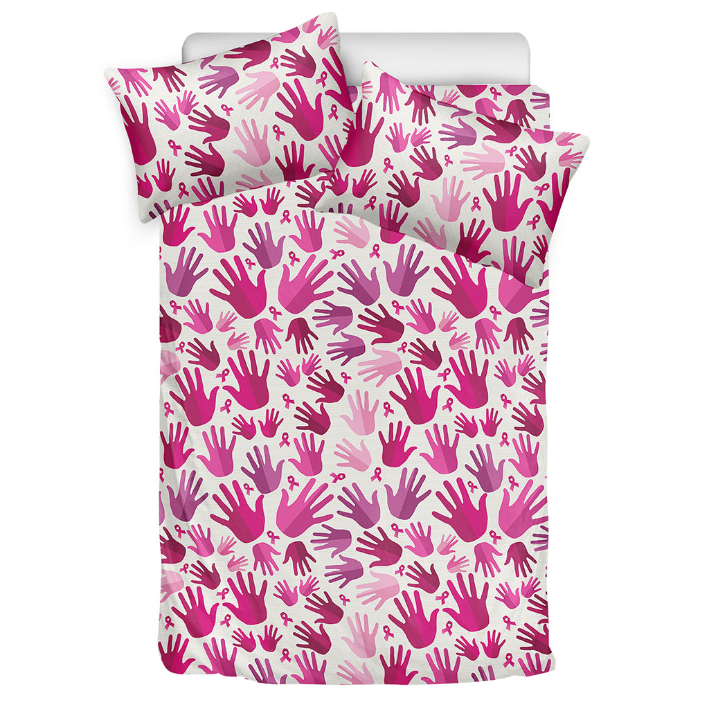 Pink Hand Breast Cancer Pattern Print Duvet Cover Bedding Set