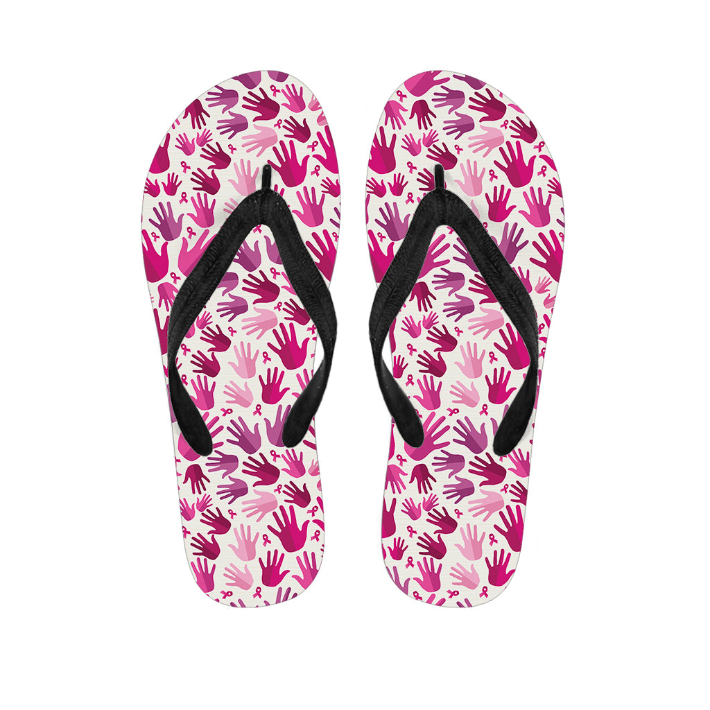 Pink Hand Breast Cancer Pattern Print Flip Flops
