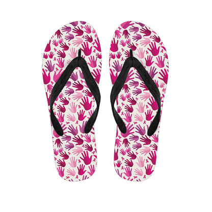 Pink Hand Breast Cancer Pattern Print Flip Flops