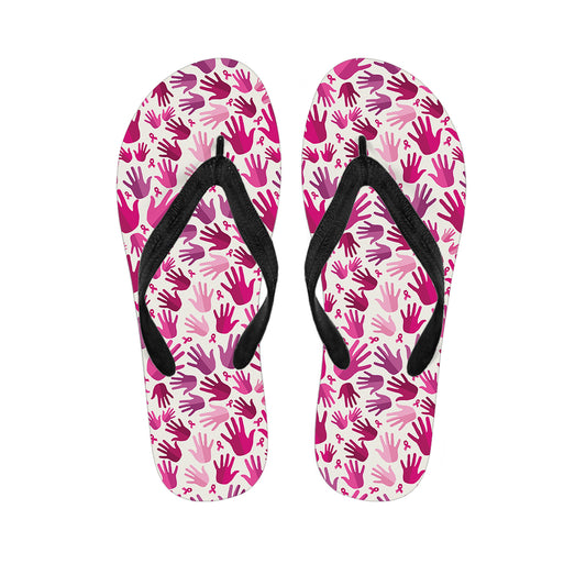 Pink Hand Breast Cancer Pattern Print Flip Flops