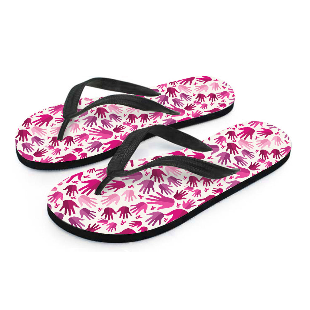 Pink Hand Breast Cancer Pattern Print Flip Flops