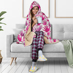 Pink Hand Breast Cancer Pattern Print Hooded Blanket