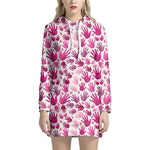 Pink Hand Breast Cancer Pattern Print Hoodie Dress