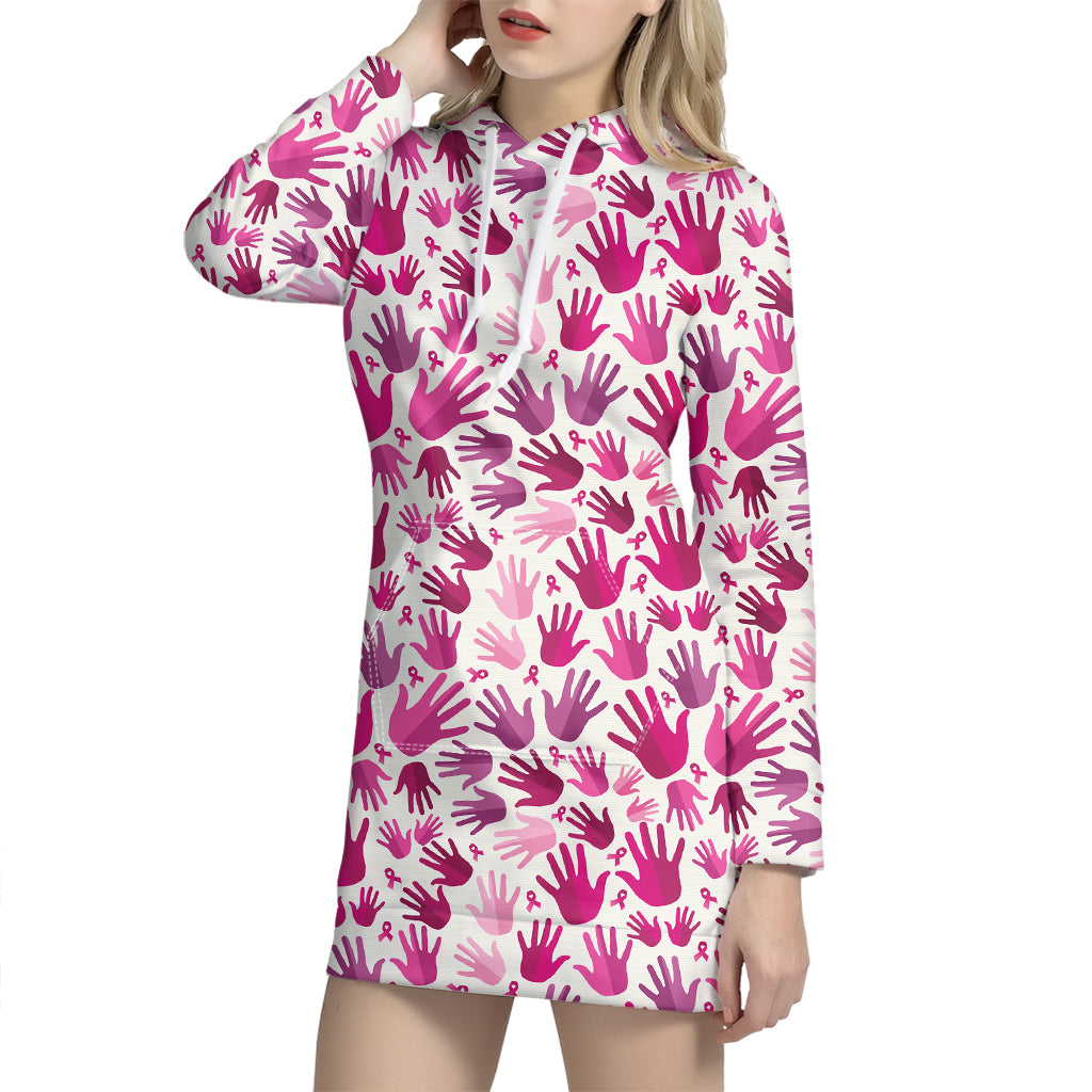 Pink Hand Breast Cancer Pattern Print Hoodie Dress