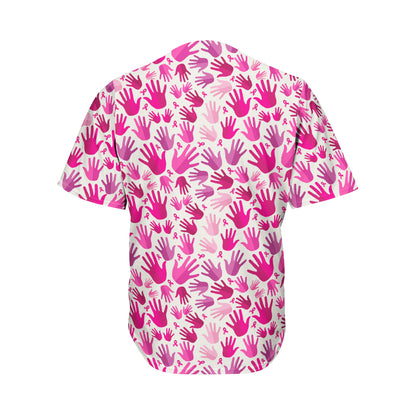 Pink Hand Breast Cancer Pattern Print Men's Baseball Jersey