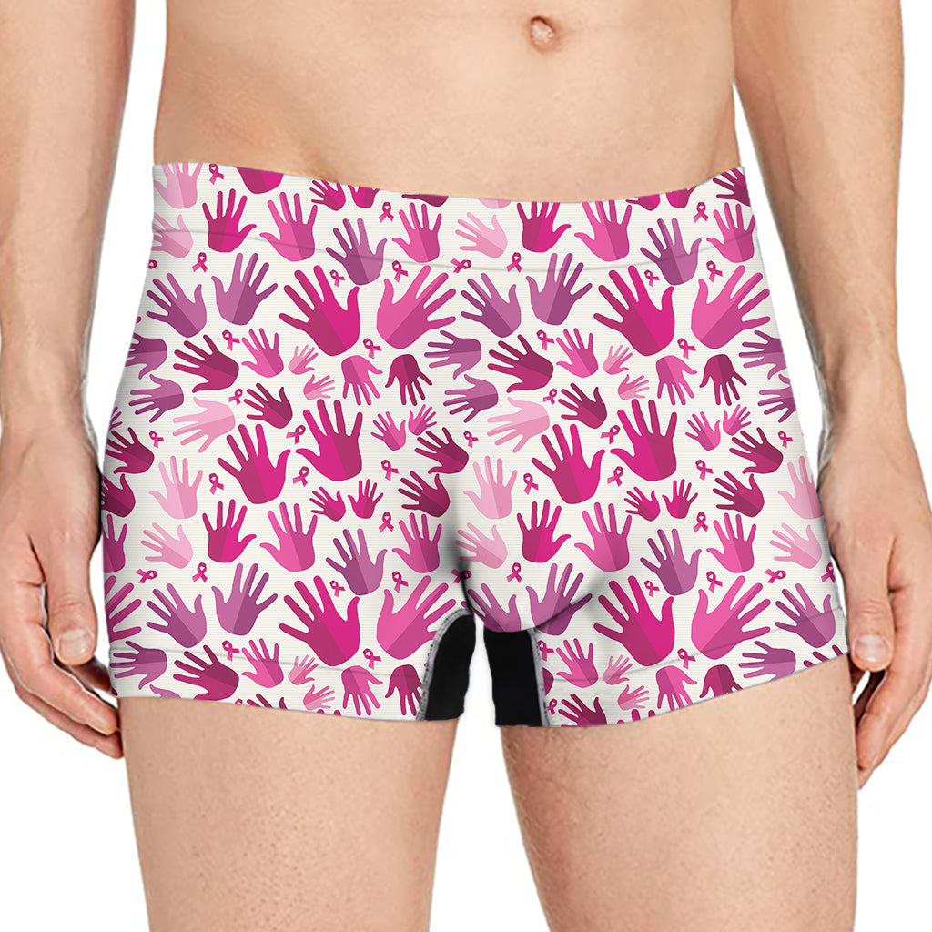 Pink Hand Breast Cancer Pattern Print Men's Boxer Briefs