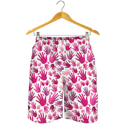 Pink Hand Breast Cancer Pattern Print Men's Shorts