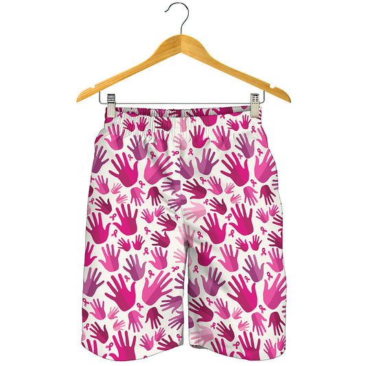 Pink Hand Breast Cancer Pattern Print Men's Shorts