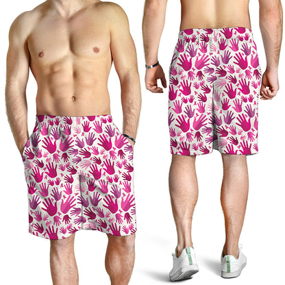Pink Hand Breast Cancer Pattern Print Men's Shorts